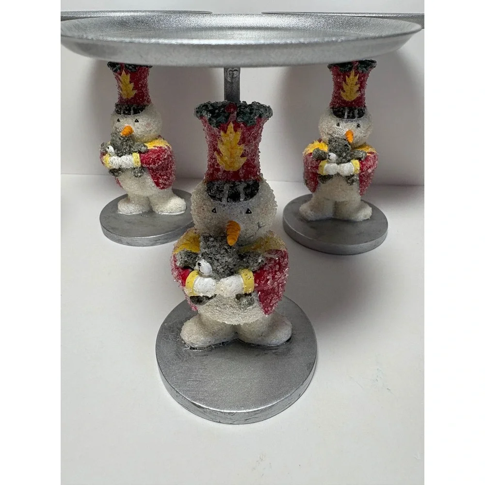 Set of 4 Snowman Nutcracker Candle Holders Silver Red Holiday Christmas Decor